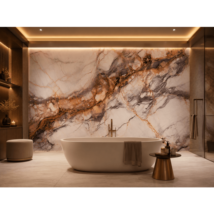 Panel stenový XXL Breccia Medený Lesklý 120 x 280 cm 3 mm – sada 3 ks (ABC)