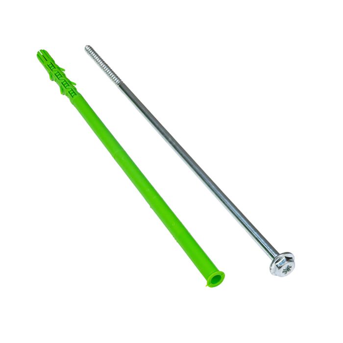 Rozperná rámová hmoždinka 10x300 mm + skrutka TORX s tanierovou hlavou 7x300 mm – 1 ks