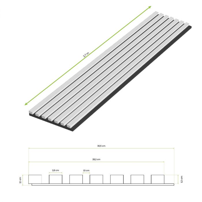 Lamele ścienne akustyczne na filcu Dąb Jasny 2,1 x 30,5 cm – dł. 2,7 m