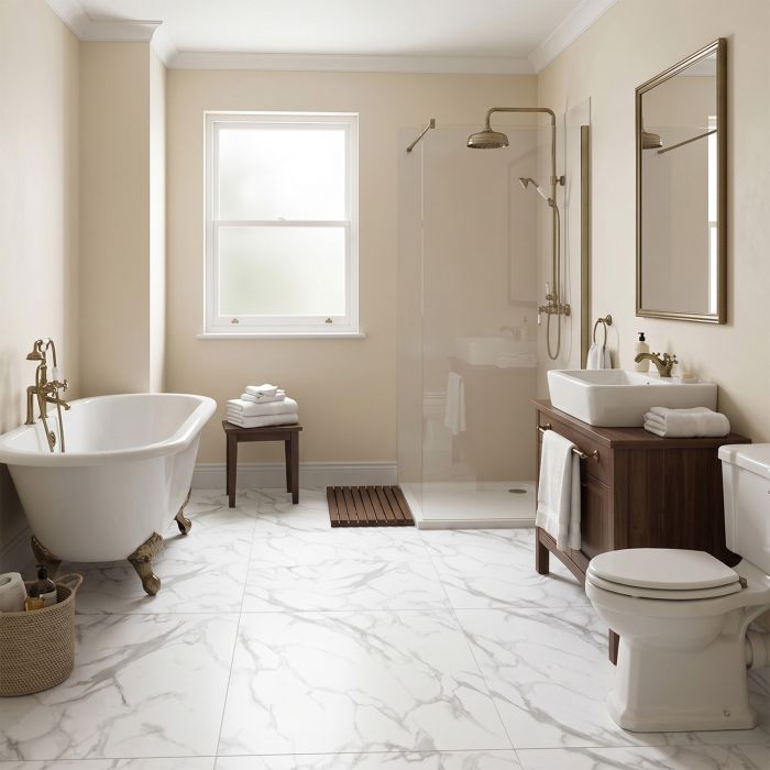 Vinylové podlahové panely SPC Mramor Calacatta Biely Mat 45 × 90 cm 4 mm – 5 ks Vinylové podlahové panely SPC Mramor Calacatta Biely Mat 45 × 90 cm 4 mm – 5 ks