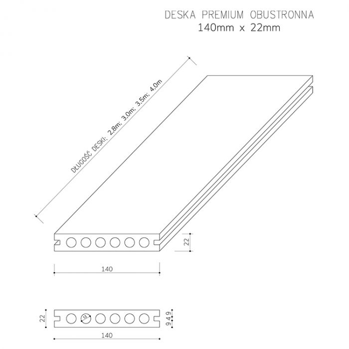 Deska Tarasowa Kompozytowa Premium Złoty Dąb / Dąb Miodowy – dł. 2,8 m Deska Tarasowa Kompozytowa Premium Złoty Dąb / Dąb Miodowy – dł. 2,8 m