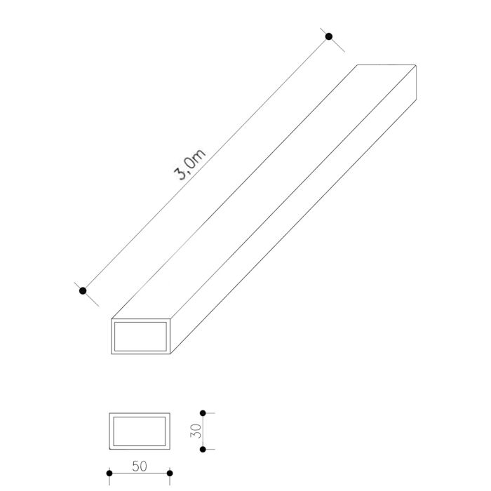 Hliníkový hranol 50 x 30 mm - 3 m Hliníkový hranol 50 x 30 mm - 3 m