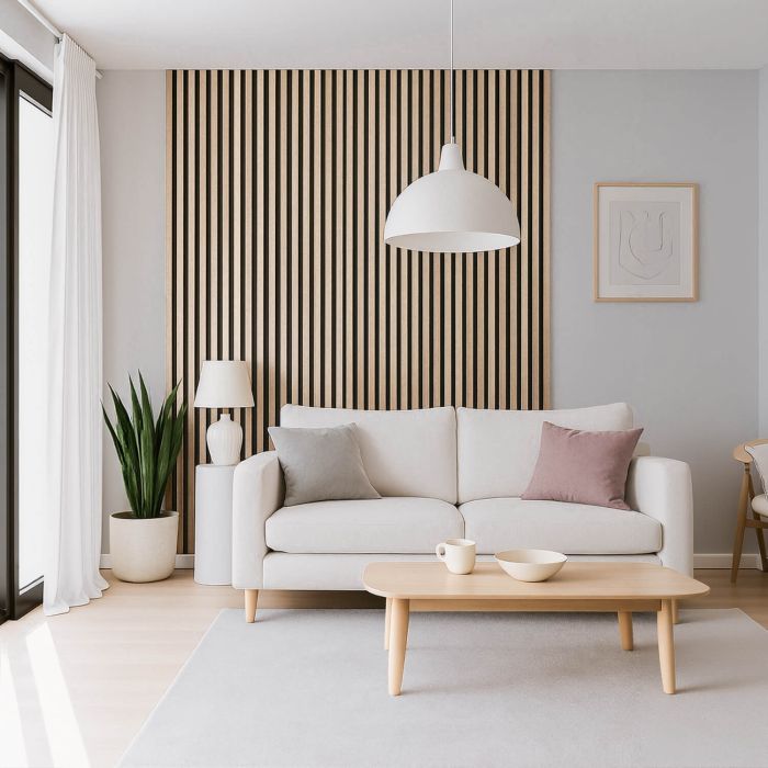 Lamele ścienne akustyczne na filcu Dąb Jasny 2,1 x 30,5 cm – dł. 2,7 m