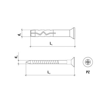 Natĺkacia hmoždinka 6 x 80 mm + skrutka so zápustnou hlavou PZ2 – 1 ks