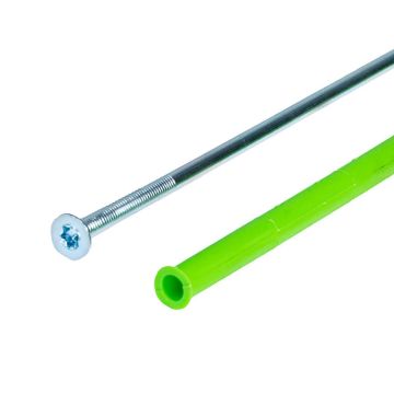 Rozperná rámová hmoždinka 10x300 mm + skrutka TORX so zápustnou hlavou 7x300 mm – 1 ks