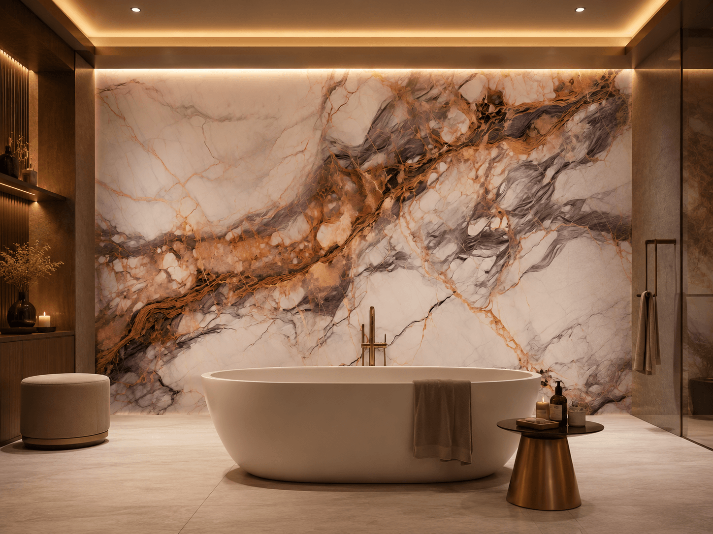 Panel stenový XXL Breccia Medený Lesklý 120 x 280 cm 3 mm – sada 3 ks (ABC)