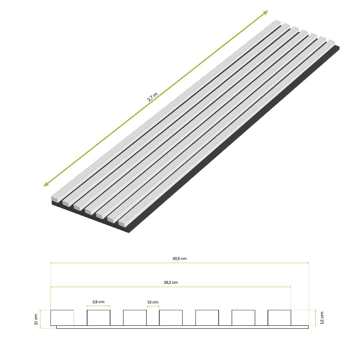 Lamele ścienne akustyczne na filcu Dąb Rustykalny 2,1 x 30,5 cm – dł. 2,7 m