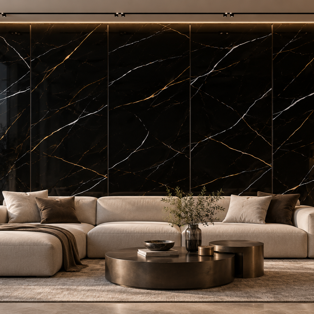 Panel stenový SPC Mramor Marquina Čierny Lesklý 120 x 280 cm  4 mm