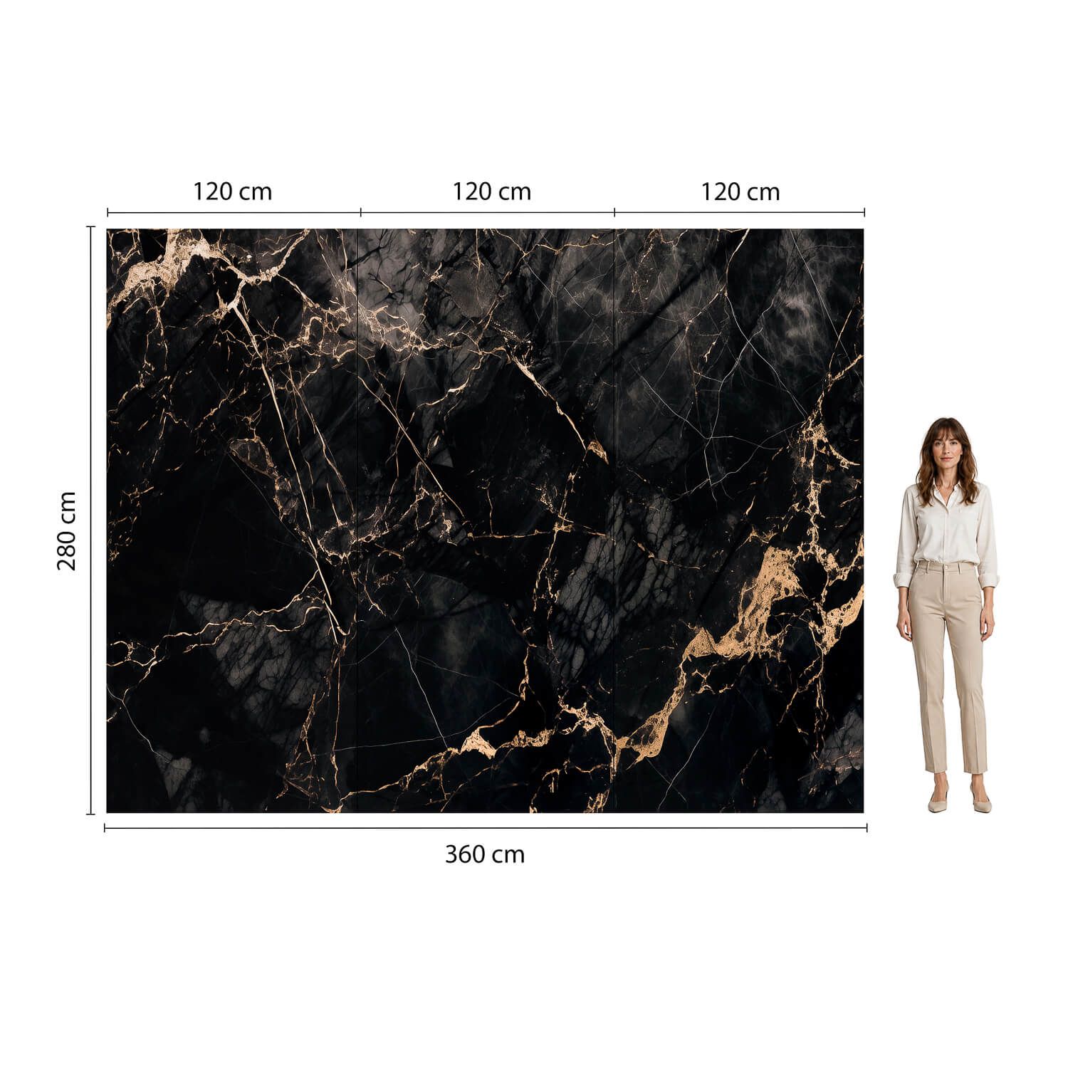 Panel stenový XXL Portoro Čierny Lesklý 120 x 280 cm 3 mm – sada 3 ks (ABC)
