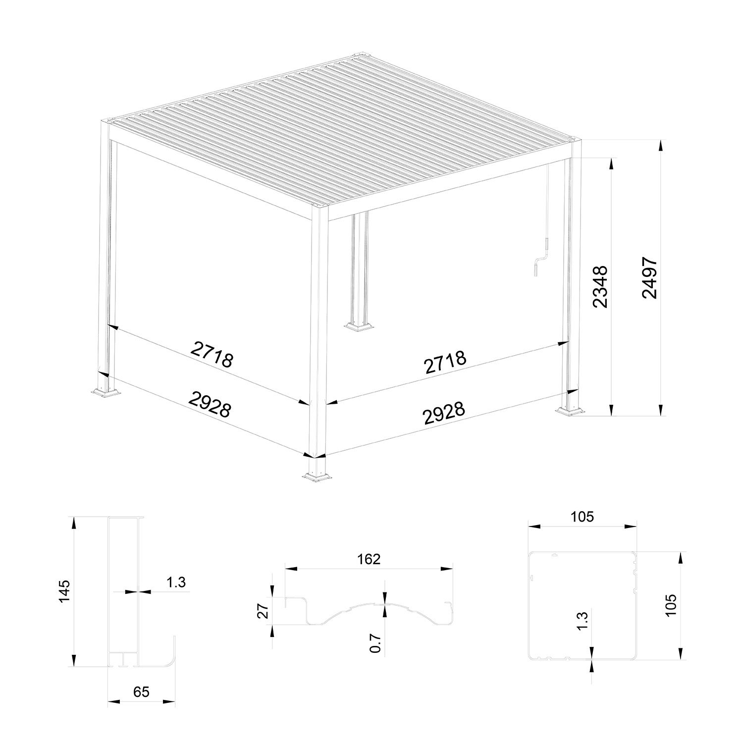 Hliníková záhradná pergola s nastaviteľnou strechou Antracit 3 x 3 m