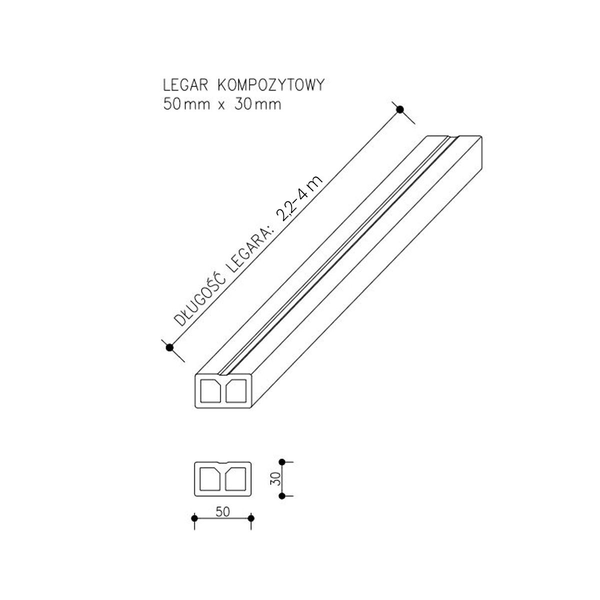 Legar Kompozytowy 50 x 30 mm – dł. 4 m